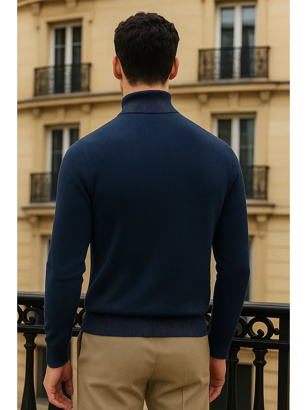 Erkek Trend Kışlık Yarım Boğazlı Lacivert Triko Kazak-4