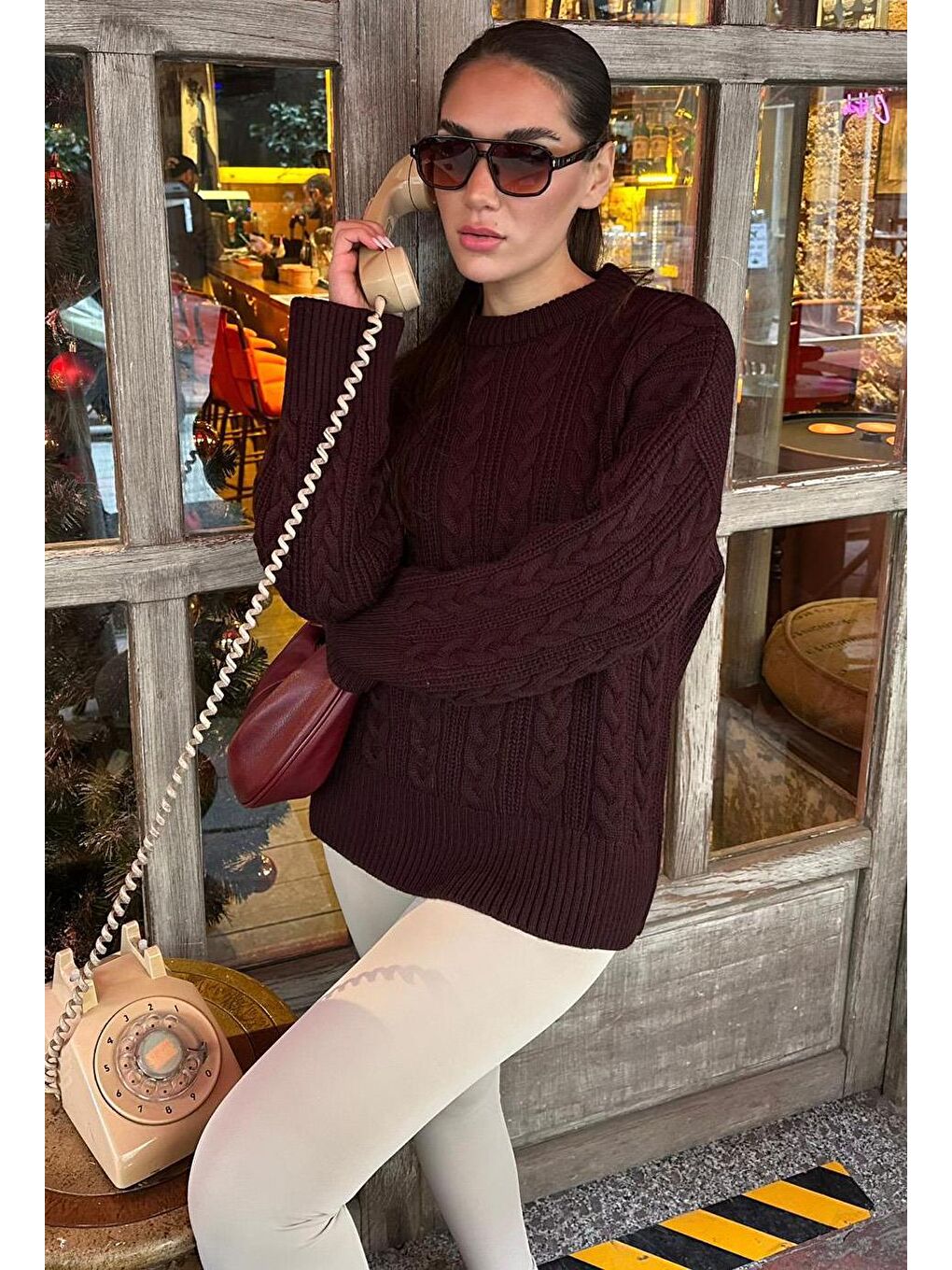 Bordo Bisiklet Yaka Oversize Triko Kazak Mg2009-8