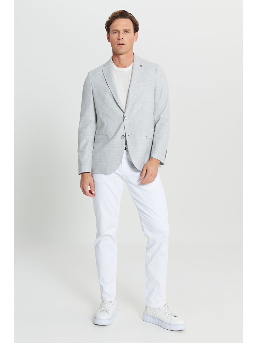 Erkek Gri Regular Fit Normal Kesim Mono Yaka Kapak Cepli Armürlü Blazer Ceket-1