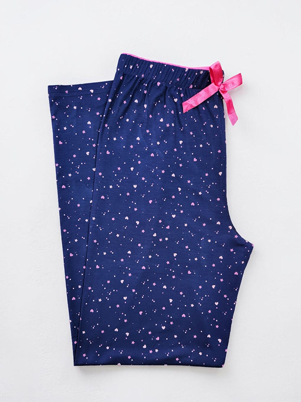 Lacivert Kadın Desenli Viskon Düz Paça Pijama Altı-4