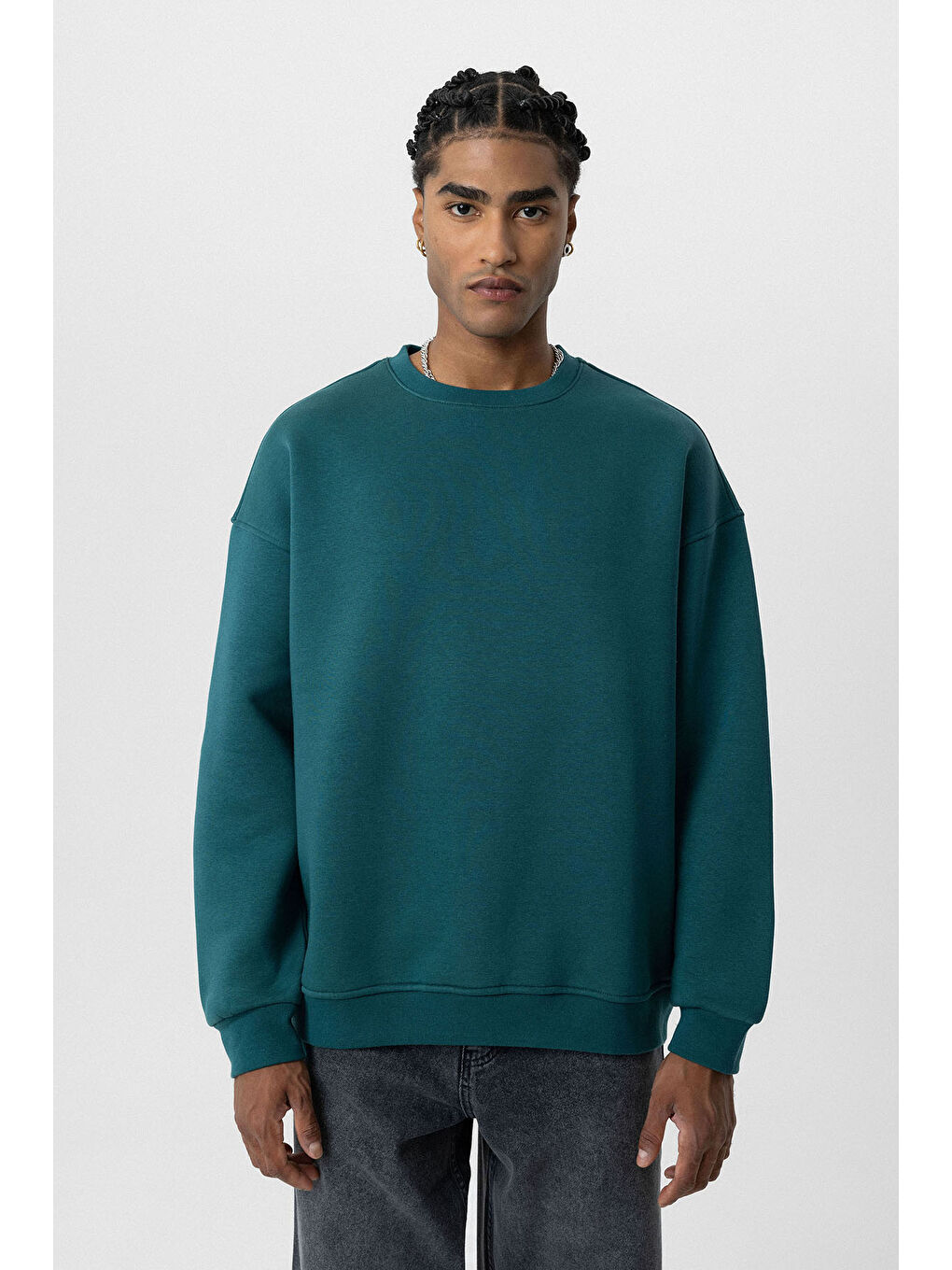 VAMOSCLO Petrol Basic Oversize Bisiklet Yaka Erkek Sweatshirt - 1