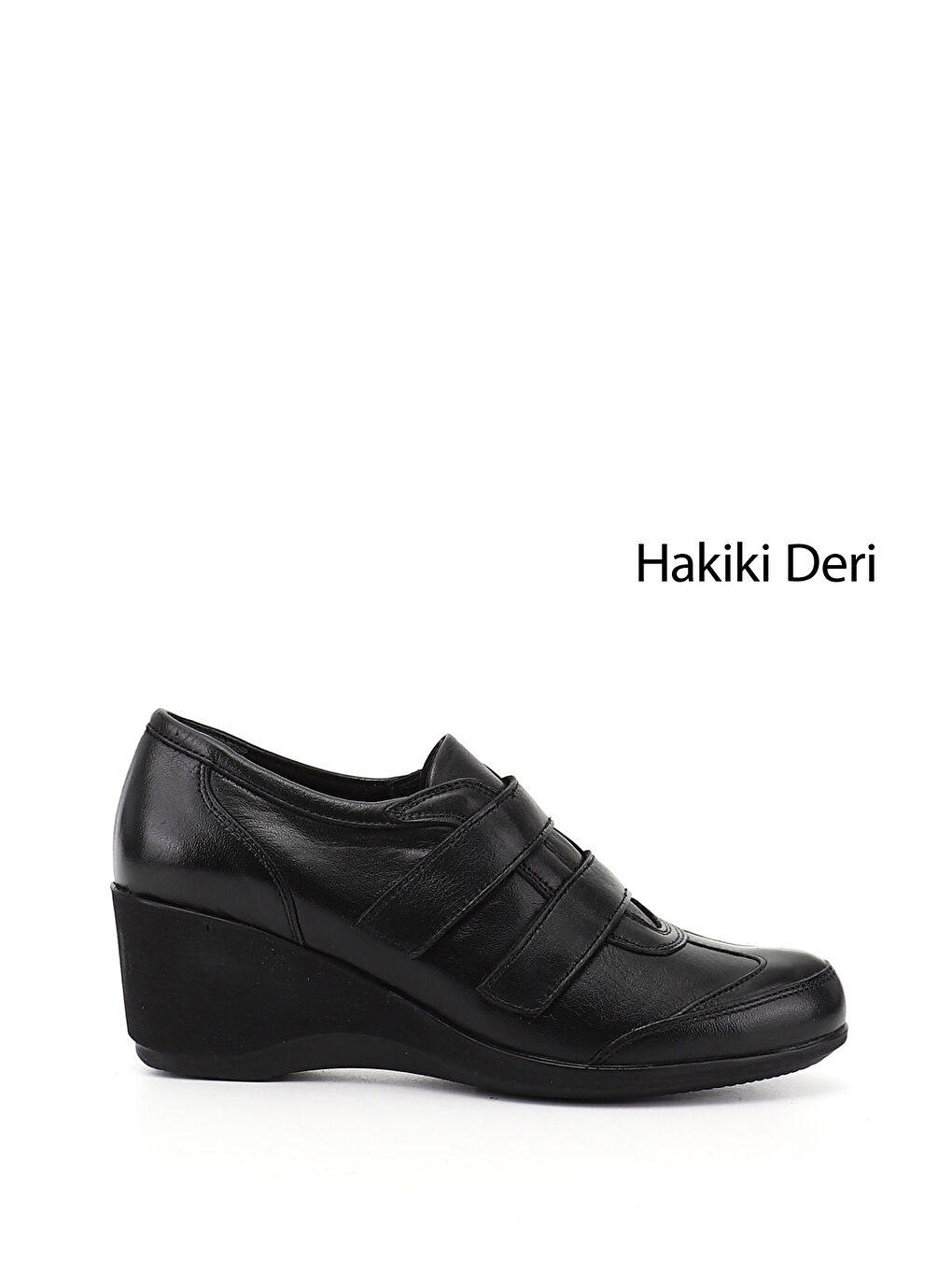 Siyah Kadın SİYAH Dolgu Taban Cırtlı Hakiki Deri Ayakkabı