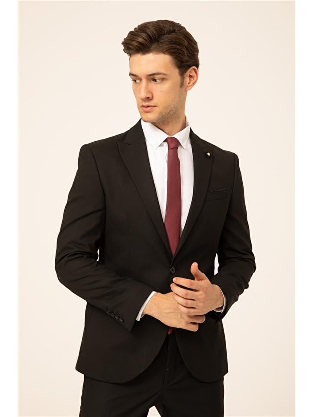 Siyah Slim Düz Sivri Yaka 6 Drop Takım Elbise