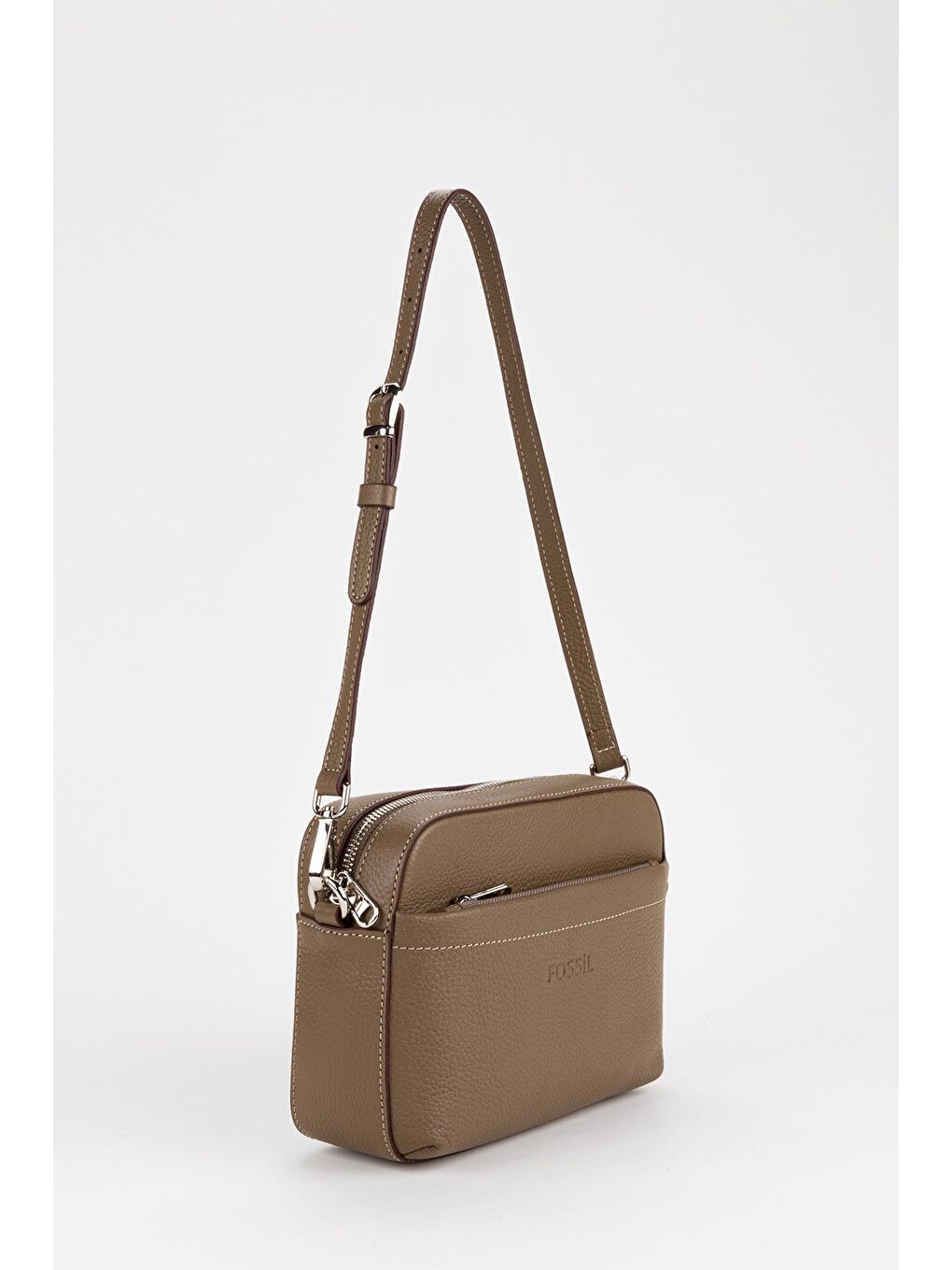 Bej %100 Hakiki Deri Kadın Kolon Askılı Çapraz Omuz Çantası-2