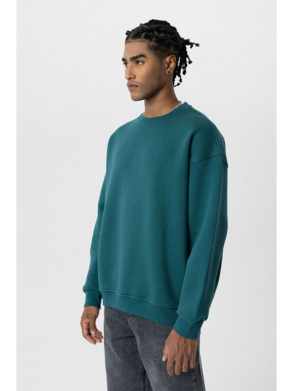 VAMOSCLO Petrol Basic Oversize Bisiklet Yaka Erkek Sweatshirt - 2