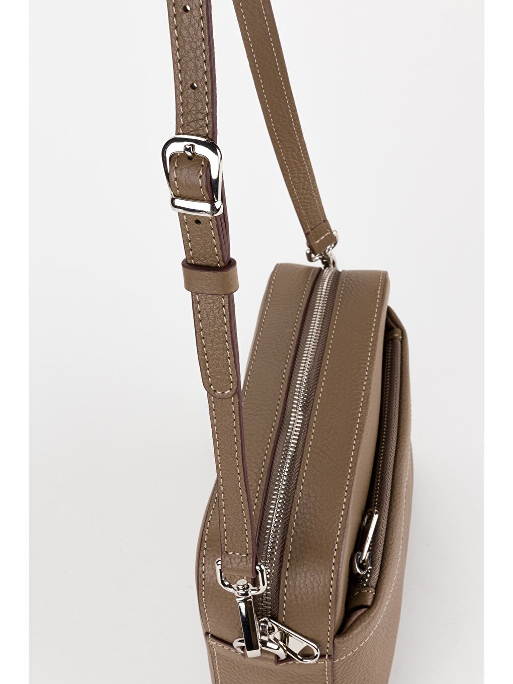 Bej %100 Hakiki Deri Kadın Kolon Askılı Çapraz Omuz Çantası-3