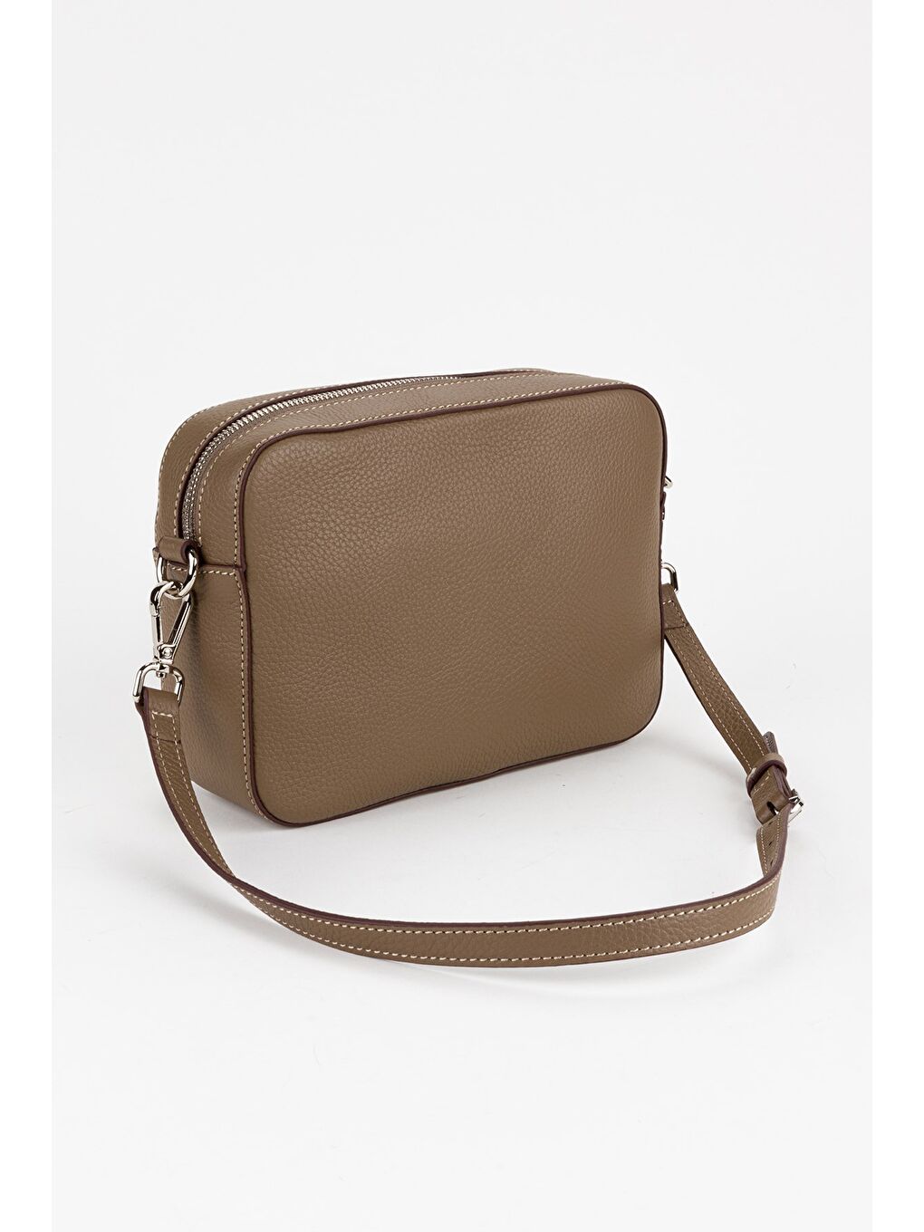 Bej %100 Hakiki Deri Kadın Kolon Askılı Çapraz Omuz Çantası-4