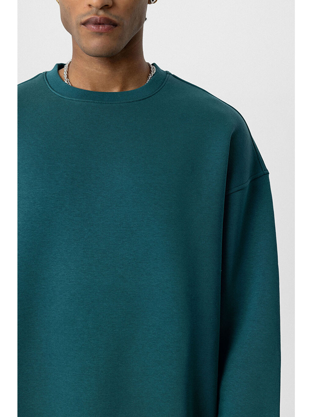 VAMOSCLO Petrol Basic Oversize Bisiklet Yaka Erkek Sweatshirt - 4