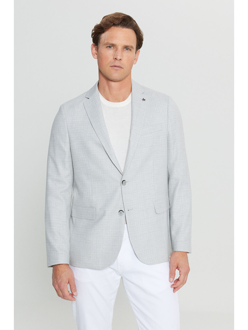 Erkek Gri Regular Fit Normal Kesim Mono Yaka Kapak Cepli Armürlü Blazer Ceket-2