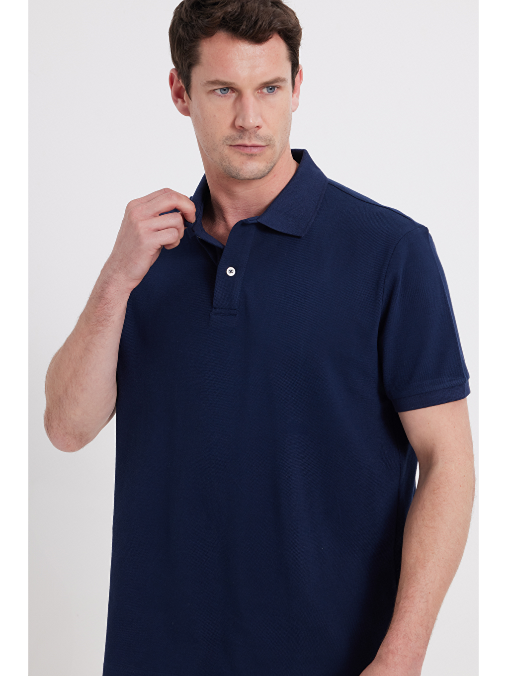 Erkek Regular Fit Klasik Kesim %100 Pamuk Düz Pike Lacivert Polo Yaka Tişört-6
