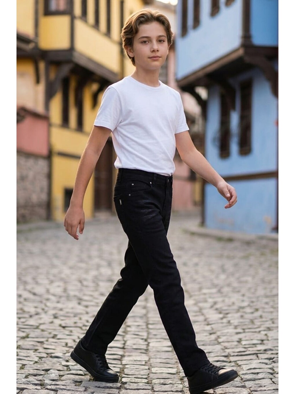 Siyah Erkek Çocuk Bıyık Detaylı Elastanlı Jean Pantolon Pnt6016-2