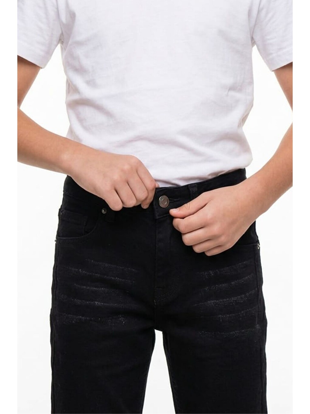 Siyah Erkek Çocuk Bıyık Detaylı Elastanlı Jean Pantolon Pnt6016-4