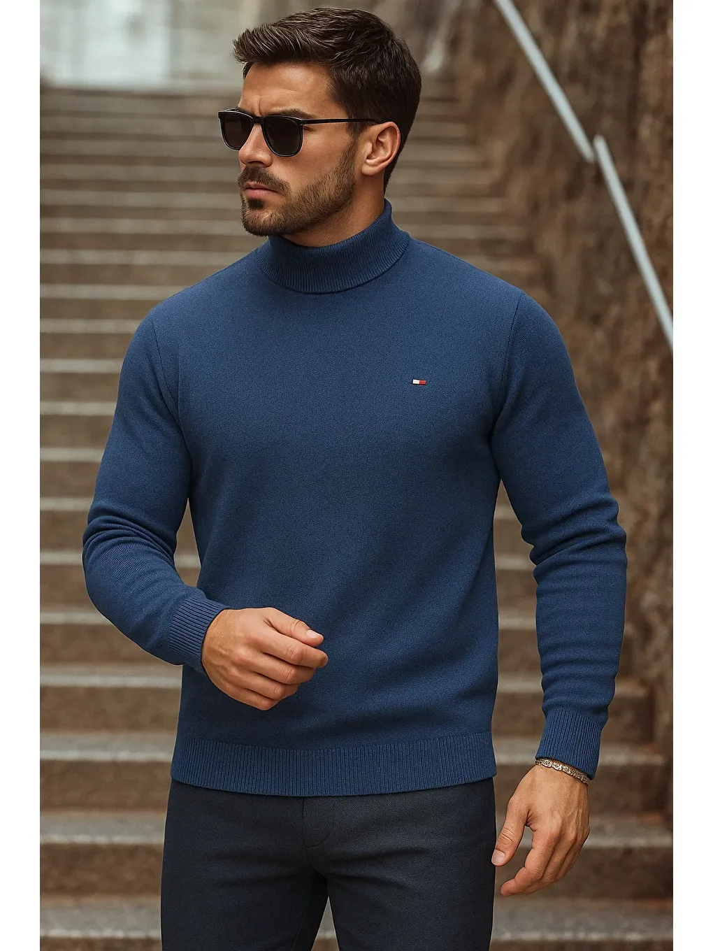 Erkek Yarım Boğazlı Premium Lacivert Triko Kazak-2