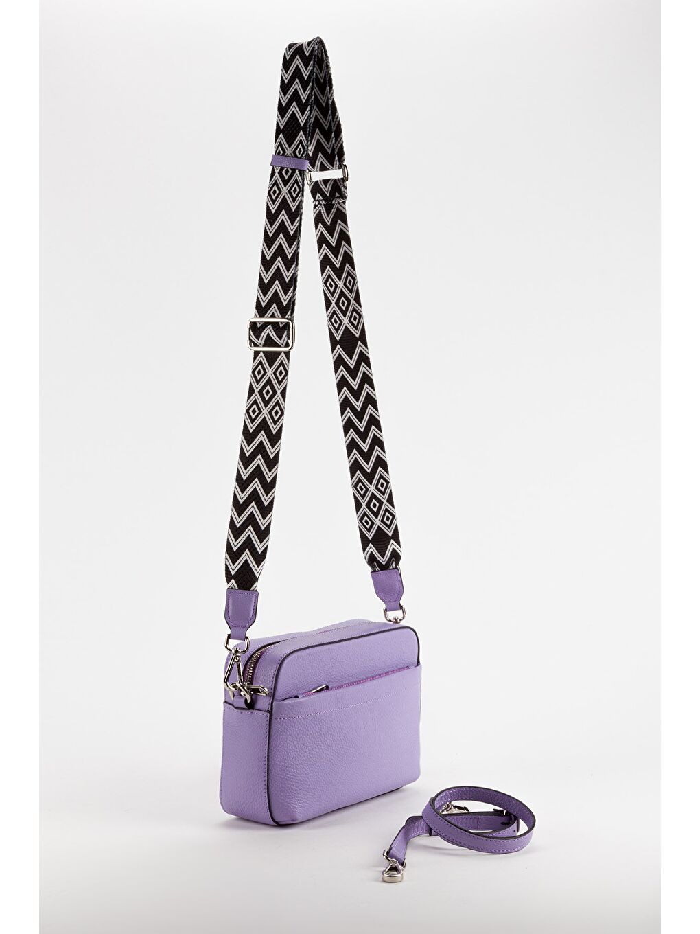 Mor %100 Hakiki Deri Kadın Kolon Askılı Çapraz Omuz Çantası