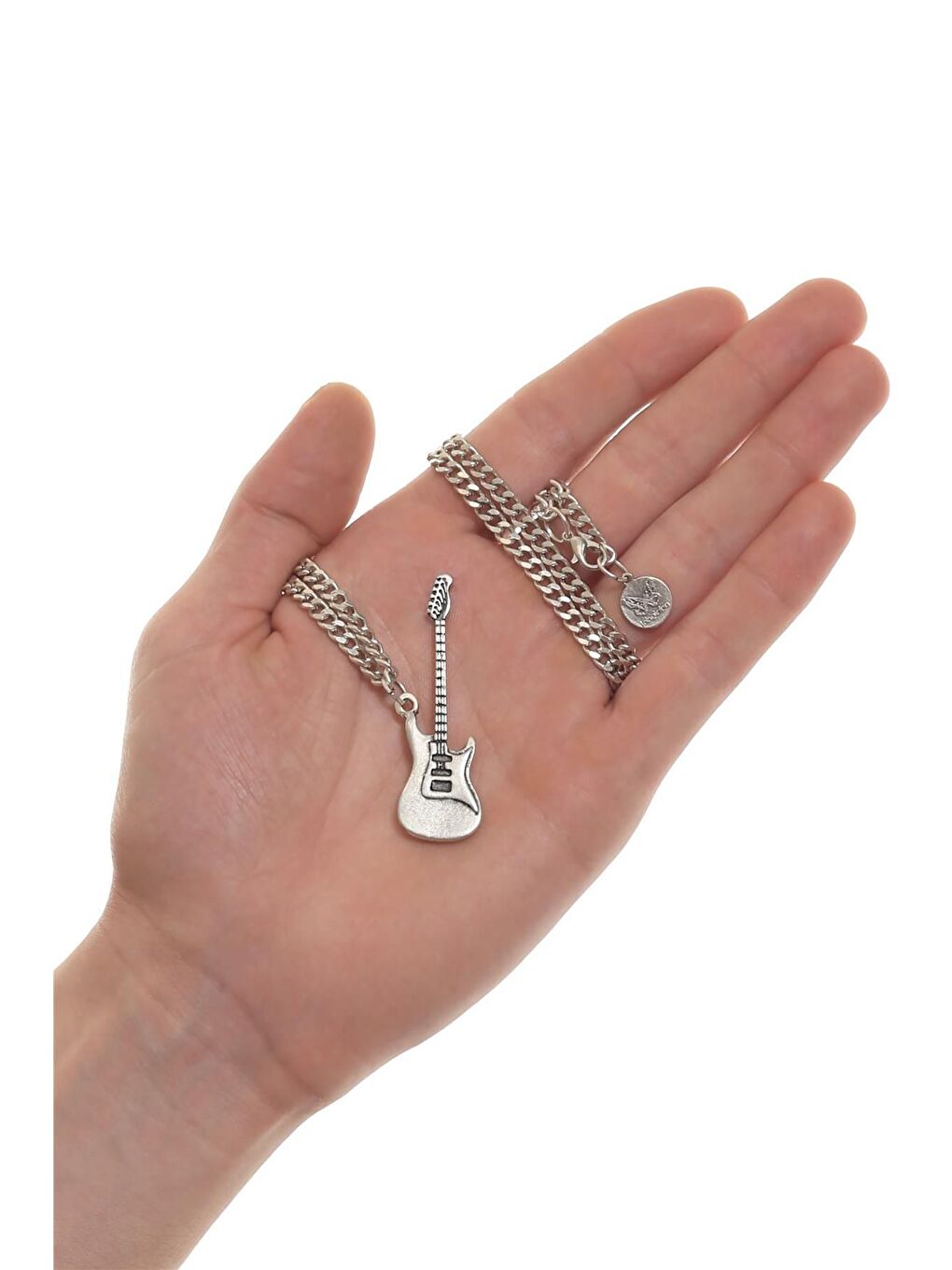 Gri Erkek Gitar Uçlu Zincir Kolye-2