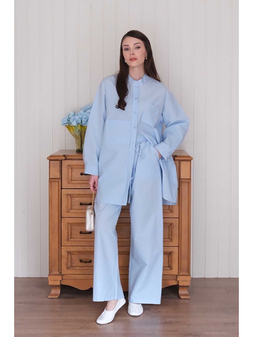 Bebe Mavisi Çapraz Cep Detay Gömlek-3