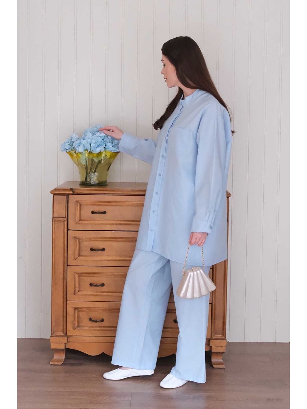 Bebe Mavisi Çapraz Cep Detay Gömlek-5