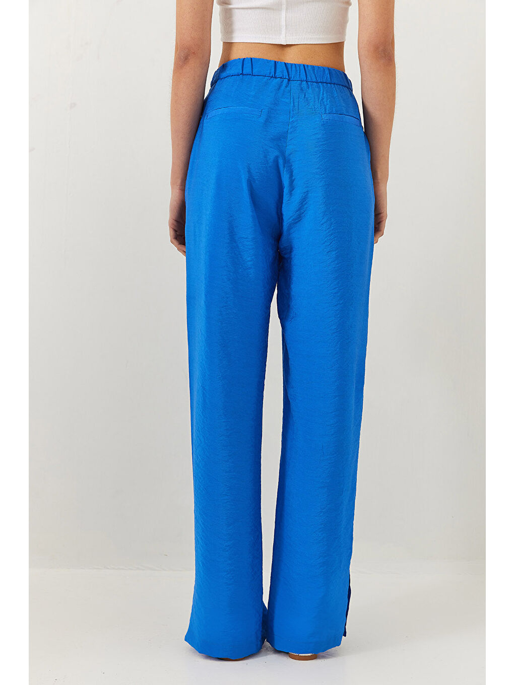 Mavi Kadın Yırtmaç Detay Geniş Paça Cepli Palazzo Pantolon-7