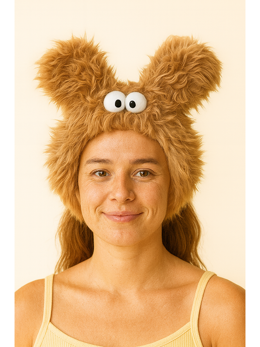 Göz Aksesuarlı Kulaklı Tüylü Saç Bandı Kahverengi