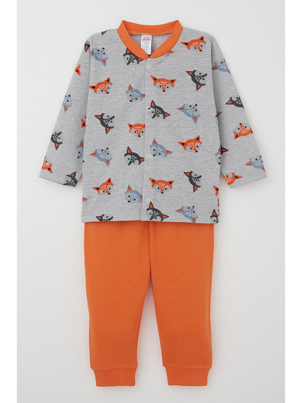 Erkek Bebek Pijama Takımı Sevimli Renkli Tilkicikler Gri (4-9 Ay)