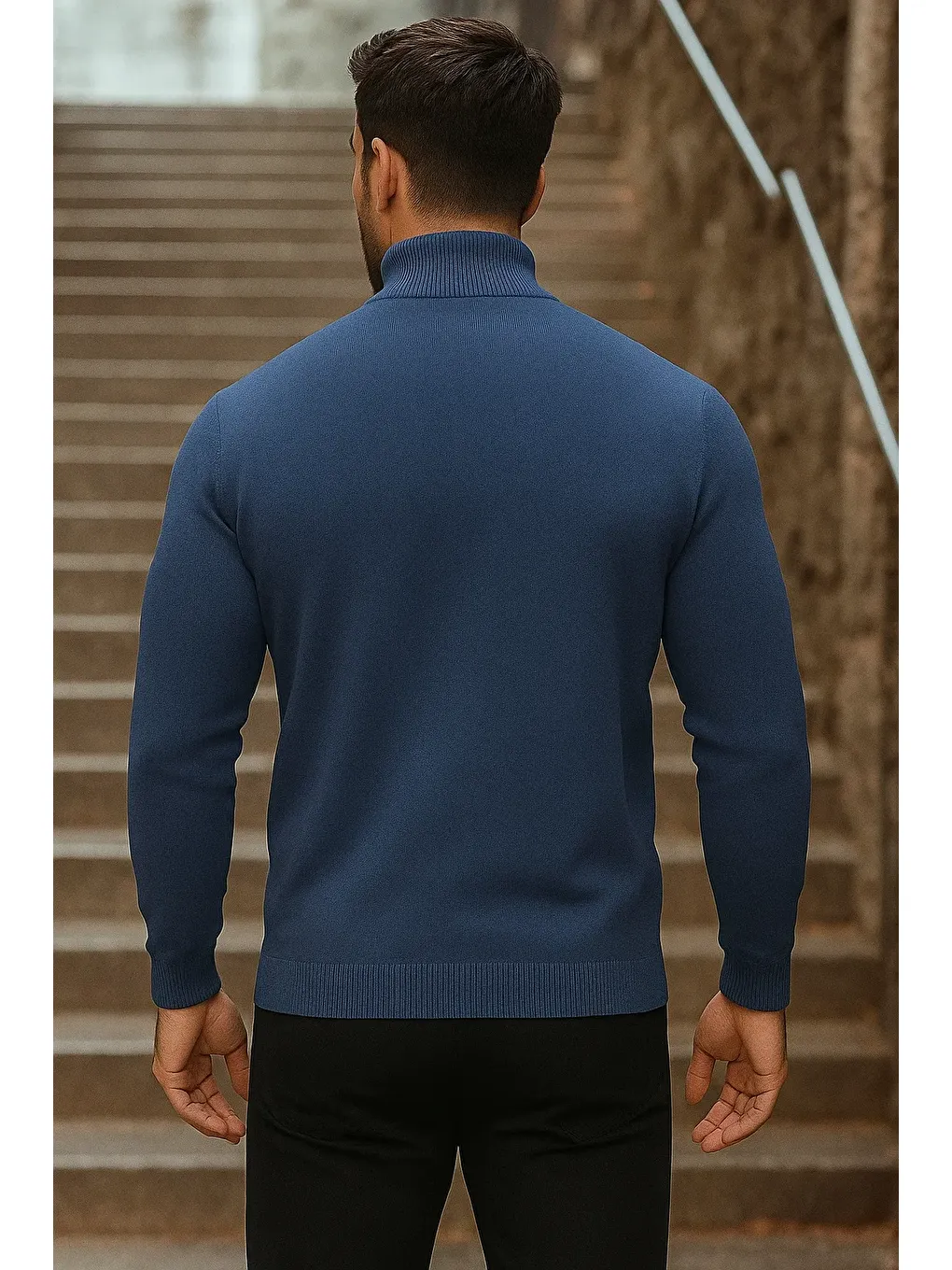 Erkek Yarım Boğazlı Premium Lacivert Triko Kazak-5