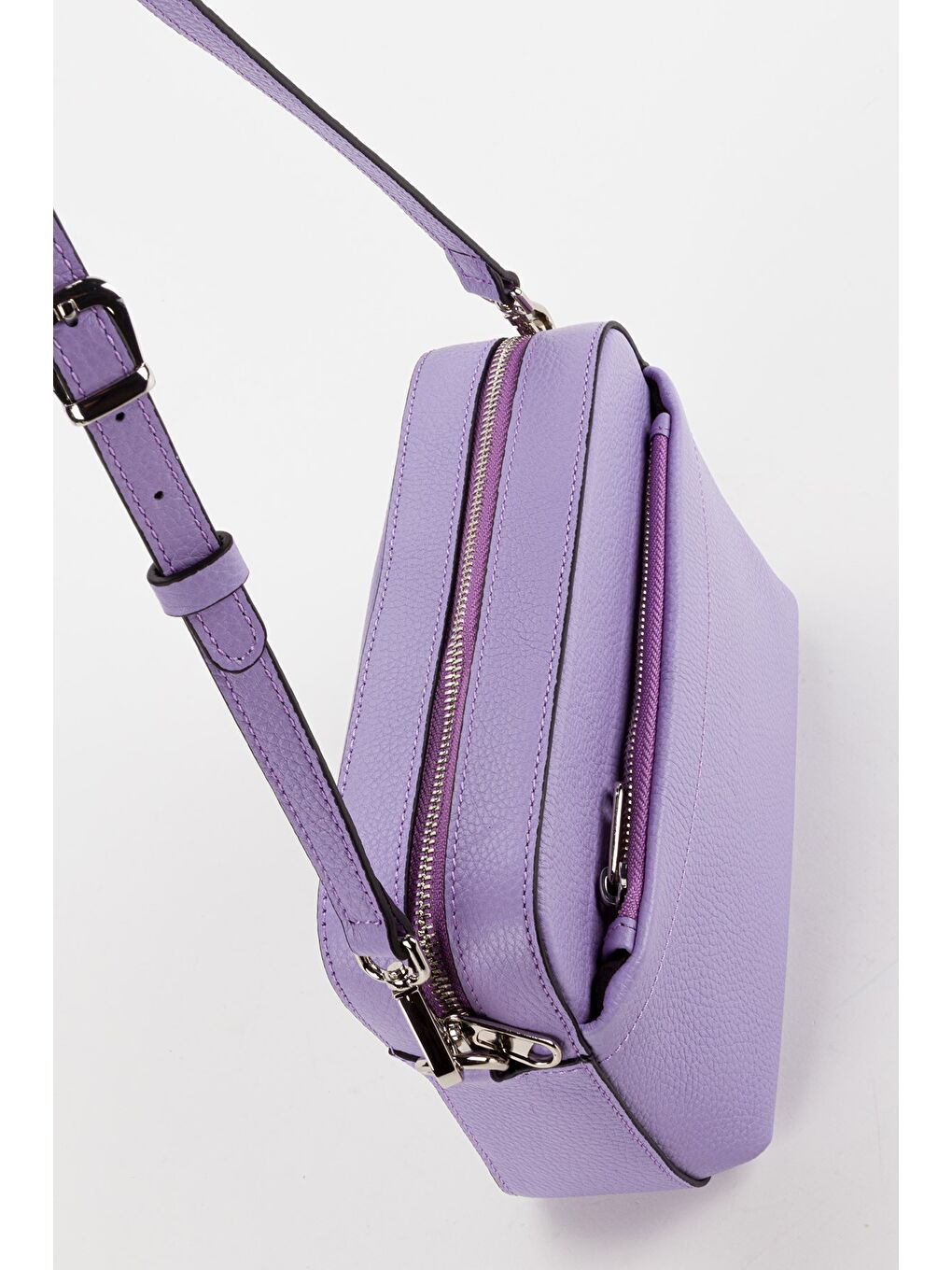 Mor %100 Hakiki Deri Kadın Kolon Askılı Çapraz Omuz Çantası-3