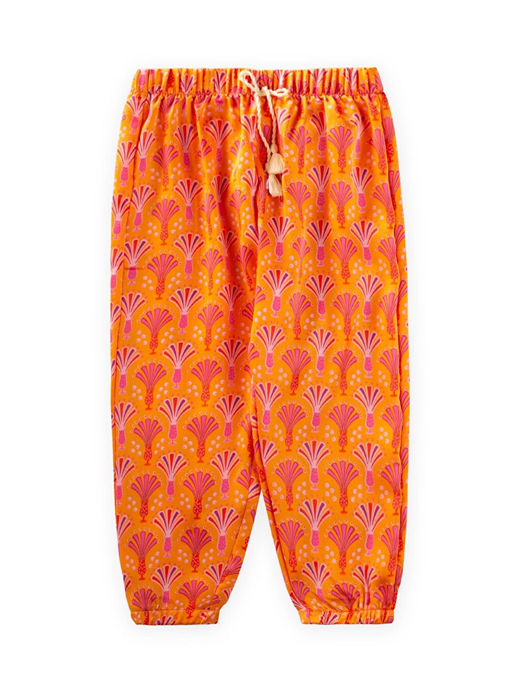 Desenli Viskon Şalvar 2-10 Yaş Turuncu