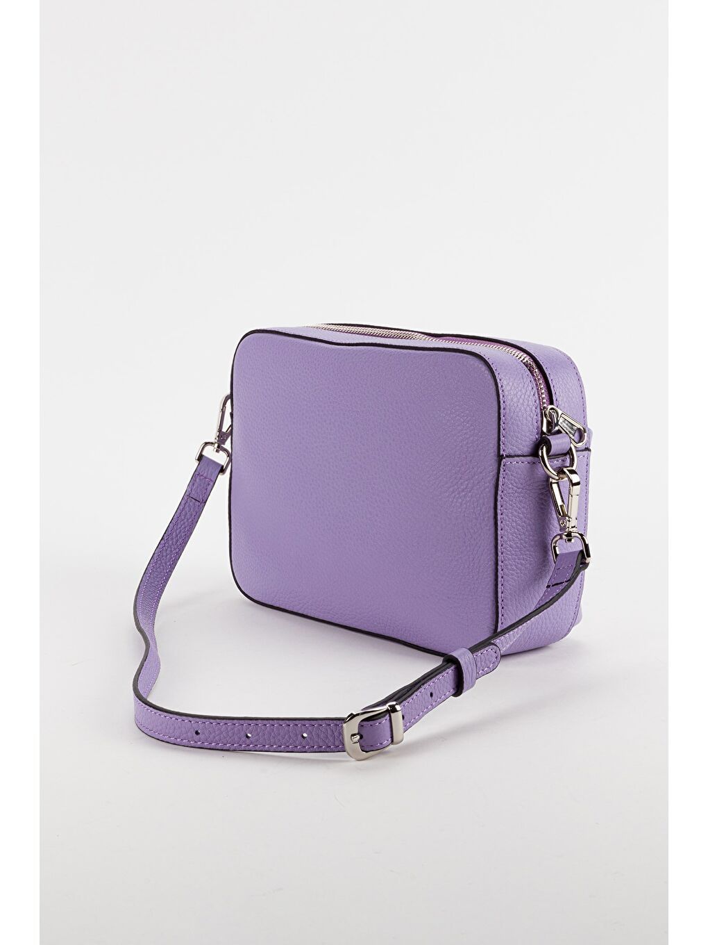 Mor %100 Hakiki Deri Kadın Kolon Askılı Çapraz Omuz Çantası-4