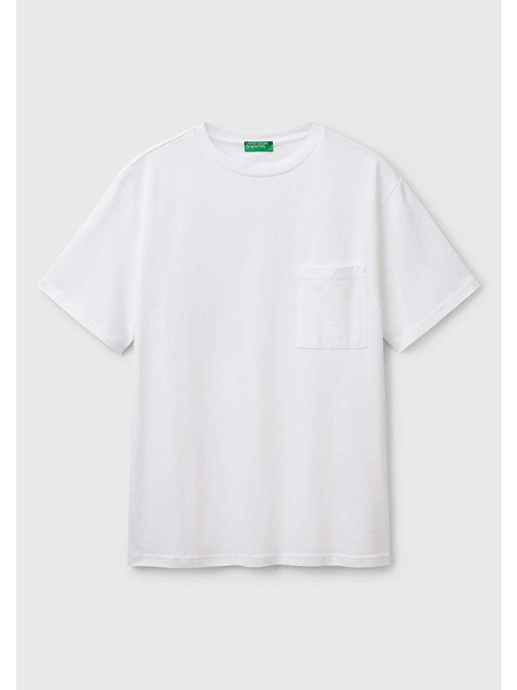 Erkek Beyaz %100 Pamuk Yama Cep Detaylı Oversize Tişört-1