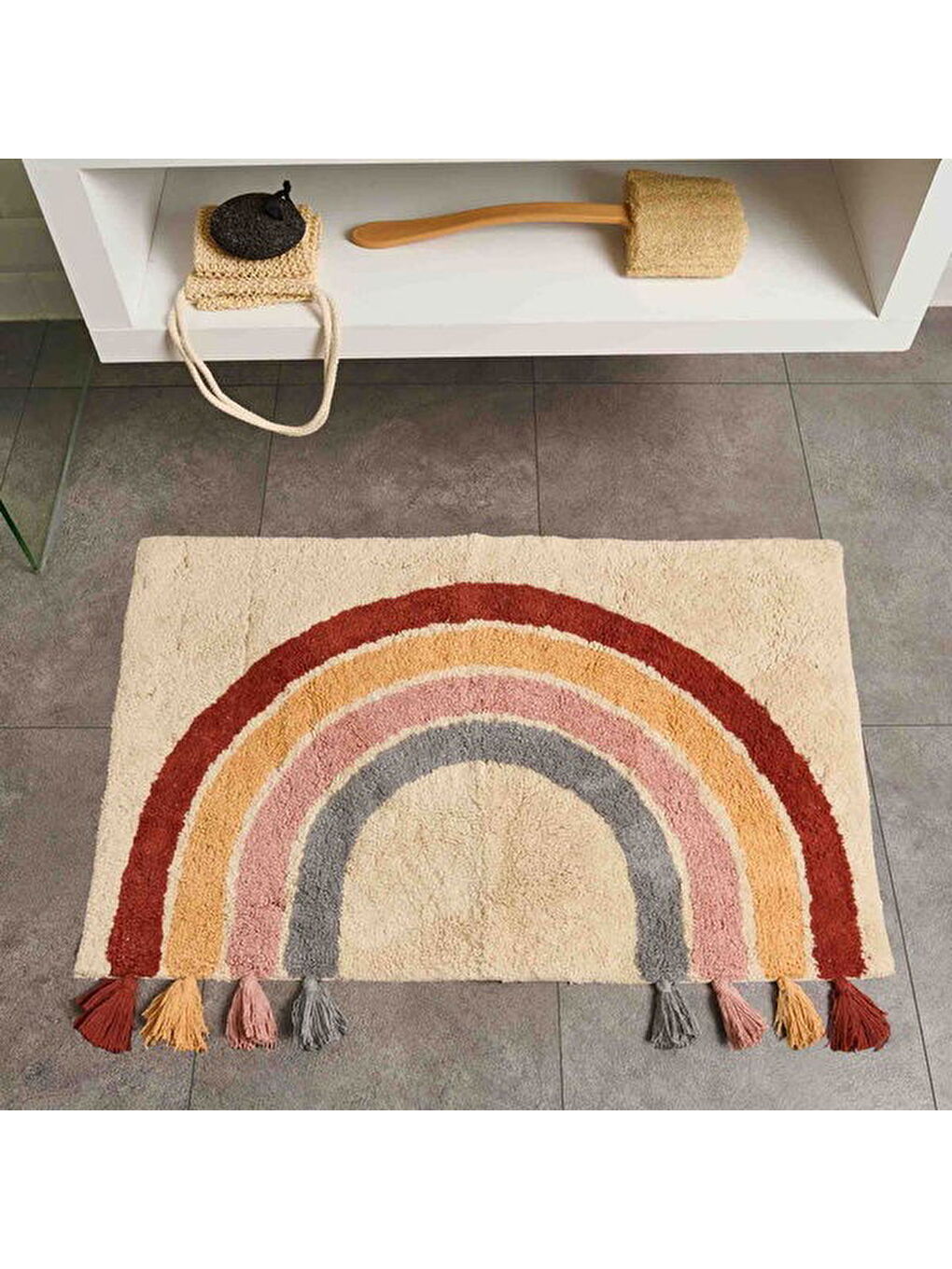 Beyaz Soft Tufting Banyo Paspası - Renkli - 60x90 cm