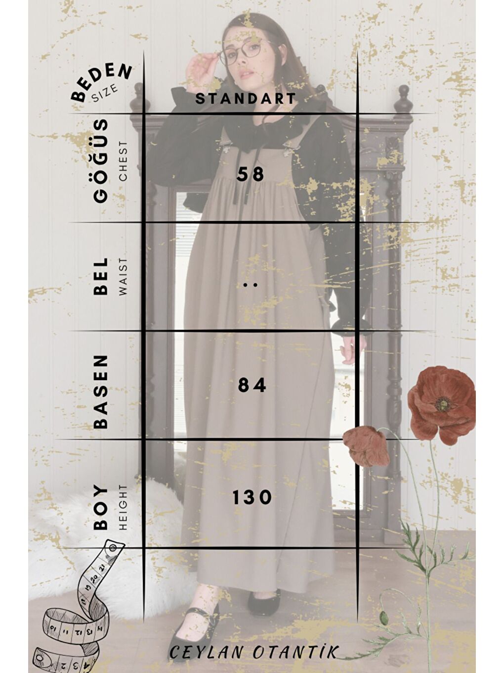 Bej Vizon Poliviskon Askılı Jile Siyah Yakası Fiyonklu Gömlek Takım-7