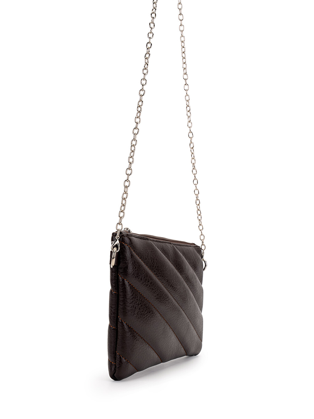 Kapitone Dikişli Clutch Kadın Çapraz Çanta Monaco Kahverengi-2