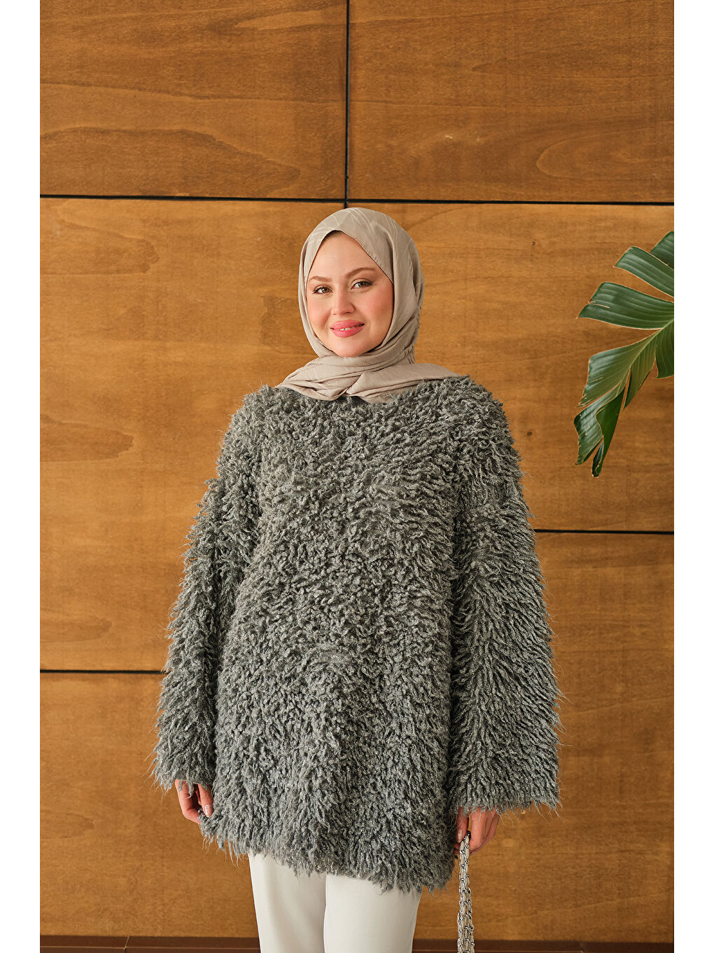 Kadın Kürk Detay Kazak Gri