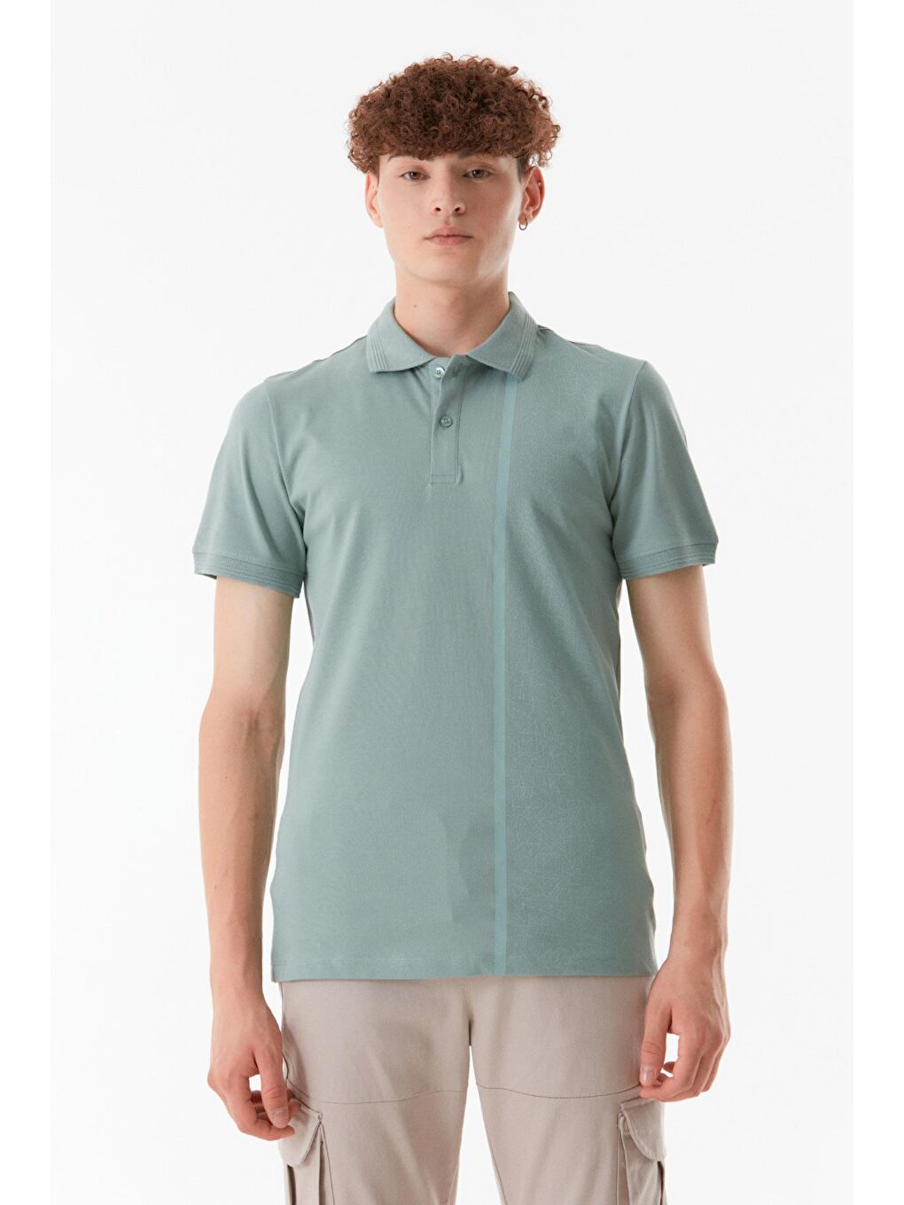 Turkuaz Baskılı Polo Yaka Slim Fit Tişört