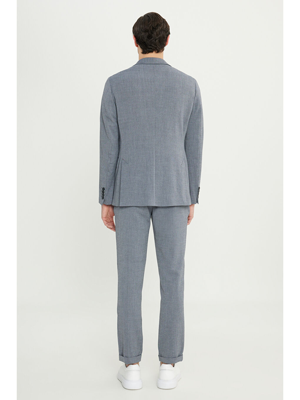 Erkek Gri Slim Fit Dar Kesim Mono Yaka Gofre Desenli Kapak Cepli Esnek Takım Elbise-6