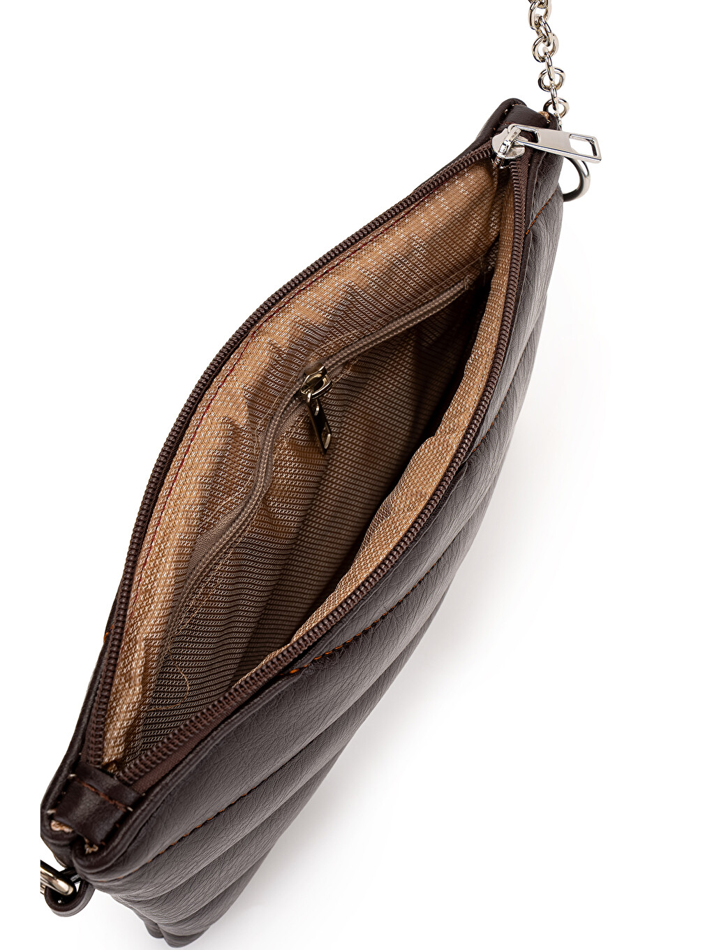 Kapitone Dikişli Clutch Kadın Çapraz Çanta Monaco Kahverengi-3
