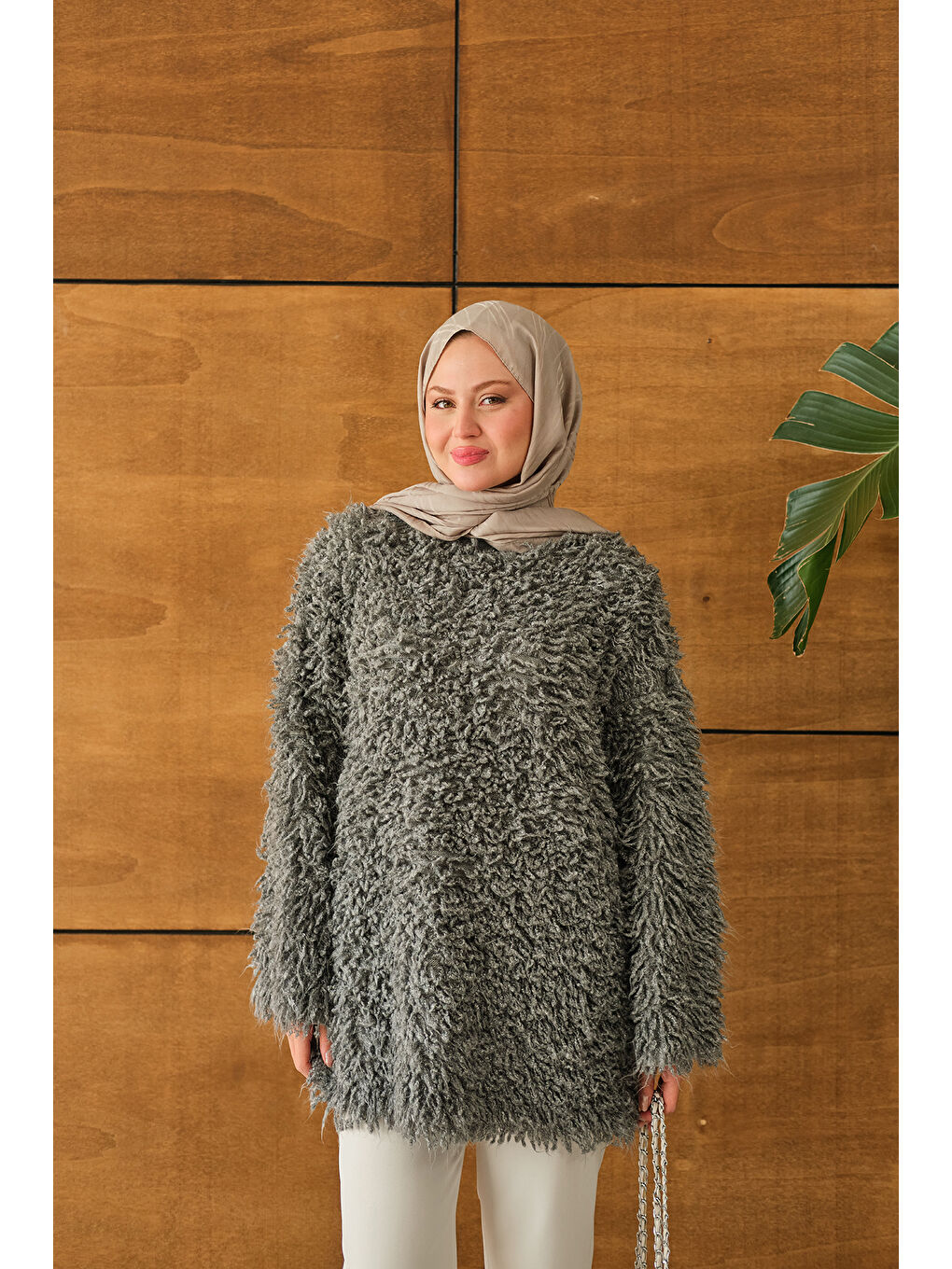 Kadın Kürk Detay Kazak Gri-1