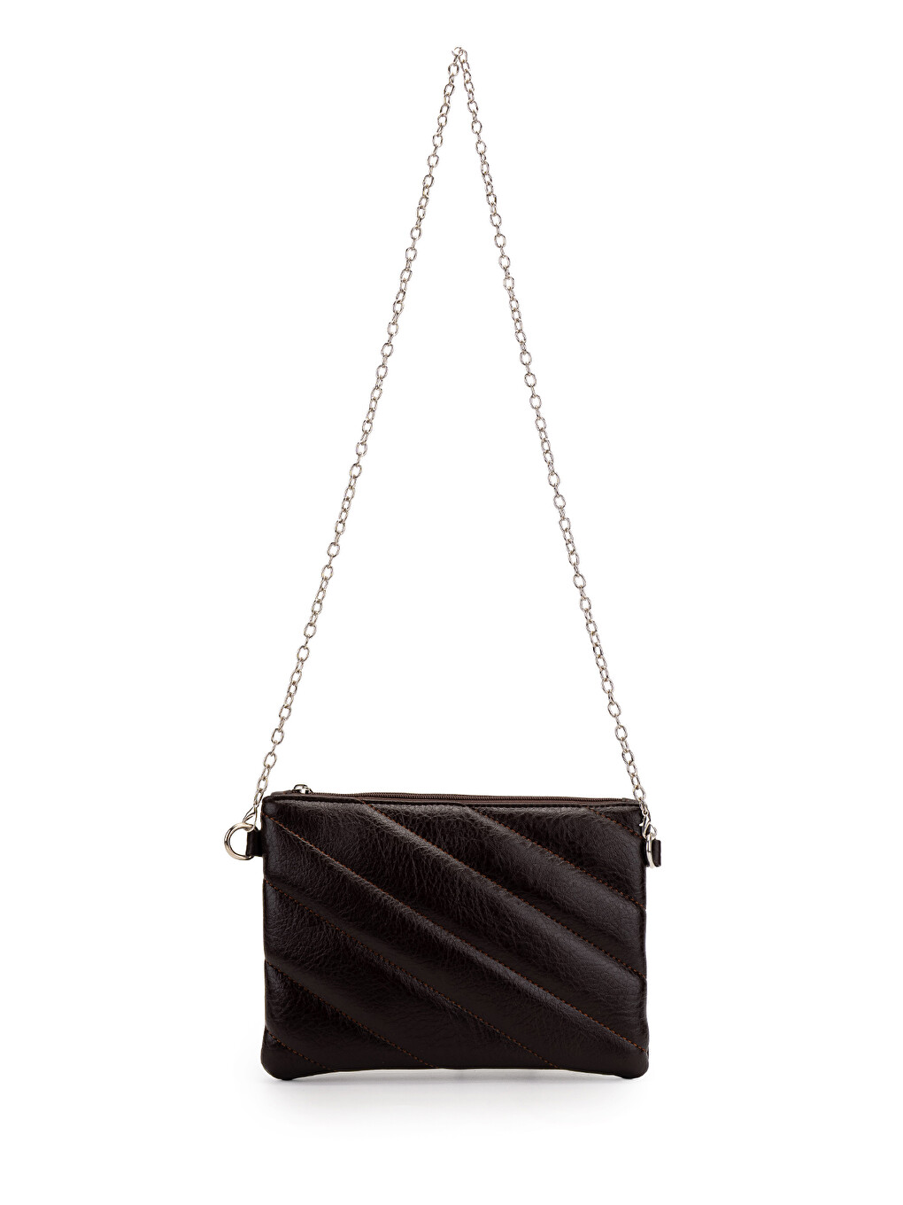 Kapitone Dikişli Clutch Kadın Çapraz Çanta Monaco Kahverengi-4