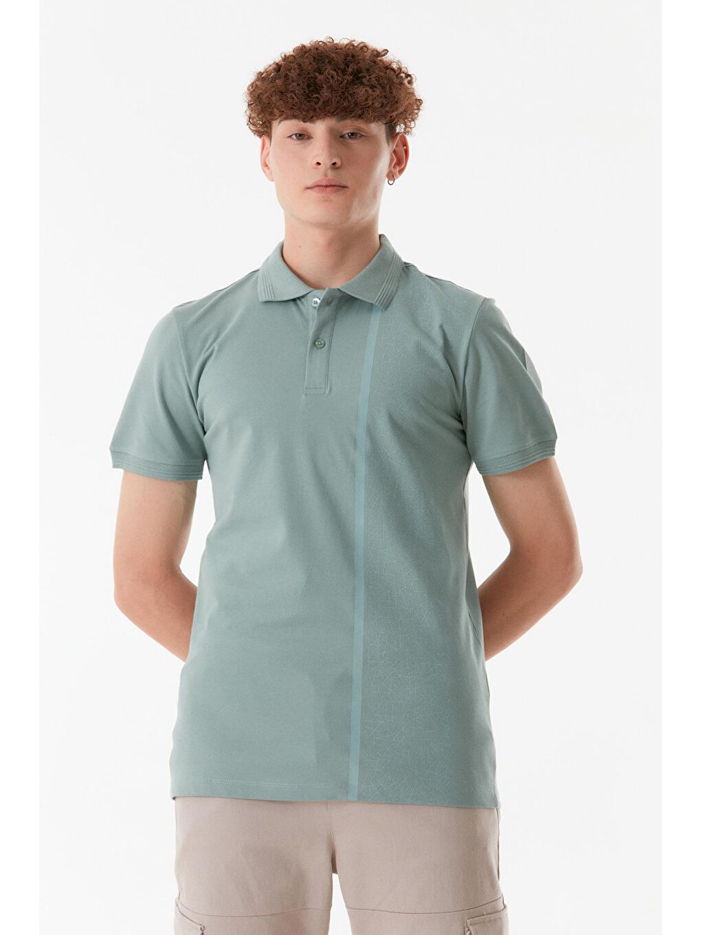 Turkuaz Baskılı Polo Yaka Slim Fit Tişört-1