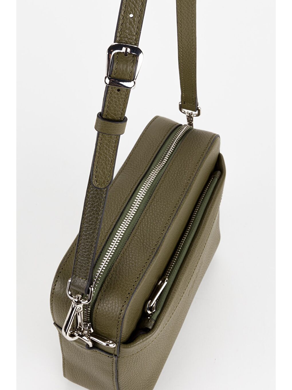 Yeşil %100 Hakiki Deri Kadın Kolon Askılı Çapraz Omuz Çantası-4