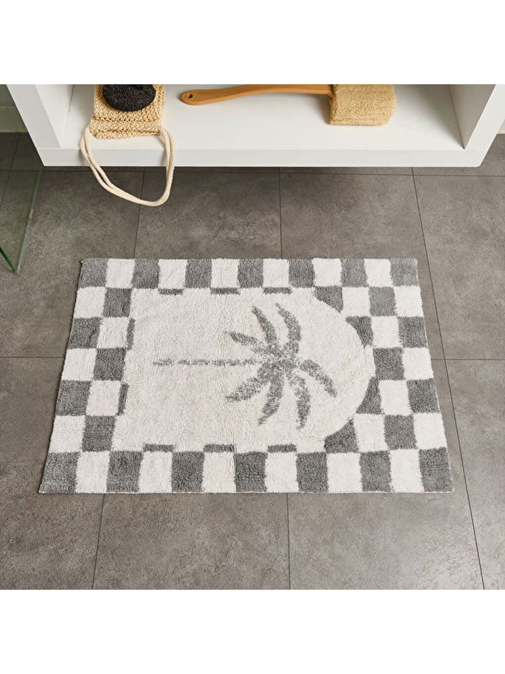 Soft Palm Tufting Banyo Paspası - Beyaz - 60x90 cm