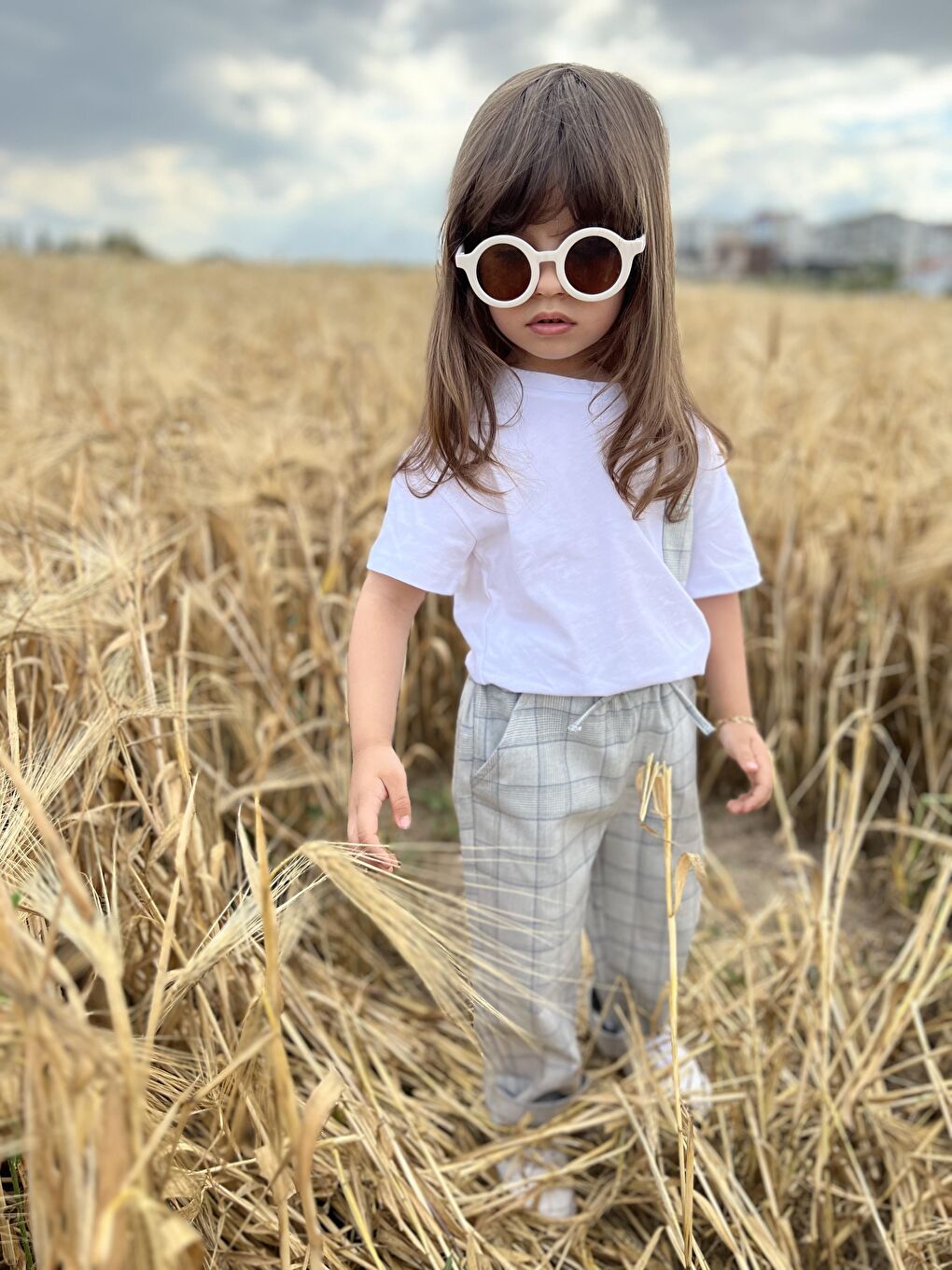 Beyaz Ekose Detaylı Tişört-7