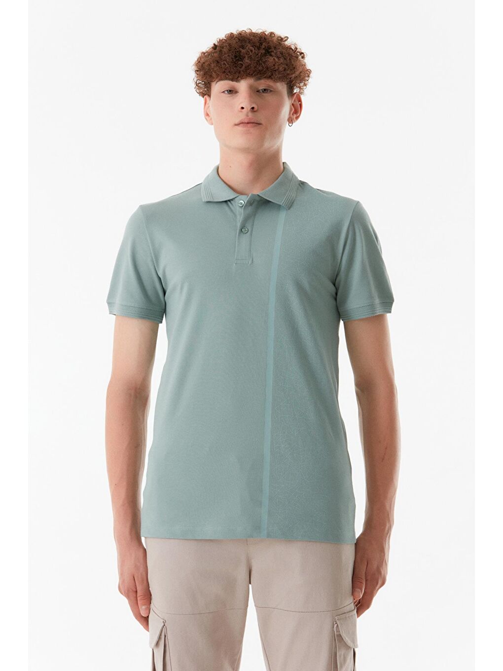 Turkuaz Baskılı Polo Yaka Slim Fit Tişört-3