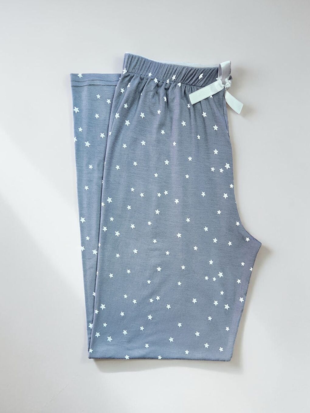 Gri Kadın Desenli Viskon Düz Paça Pijama Altı-1
