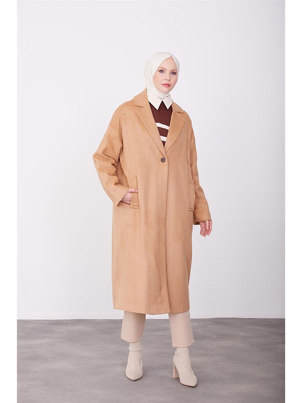 ARMİNE Kahverengi Tek Düğmeli Kaban 23K7202 Camel - 1