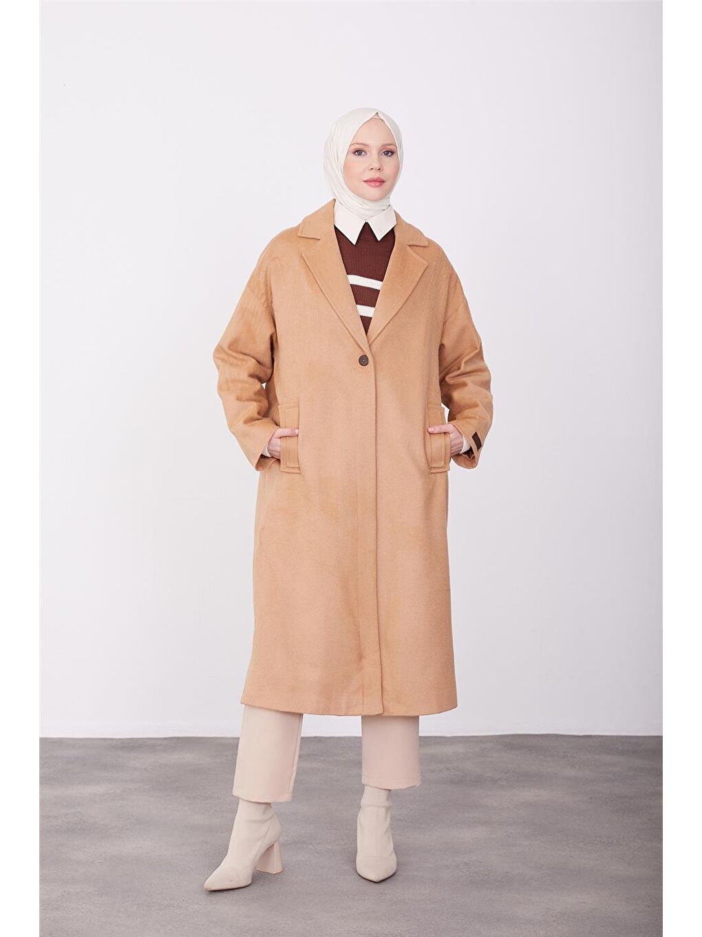 ARMİNE Kahverengi Tek Düğmeli Kaban 23K7202 Camel - 2