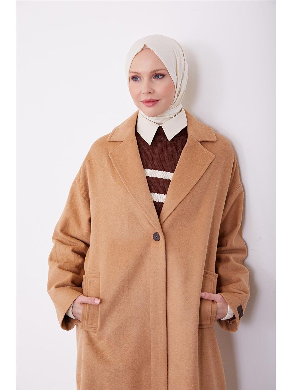 ARMİNE Kahverengi Tek Düğmeli Kaban 23K7202 Camel - 3