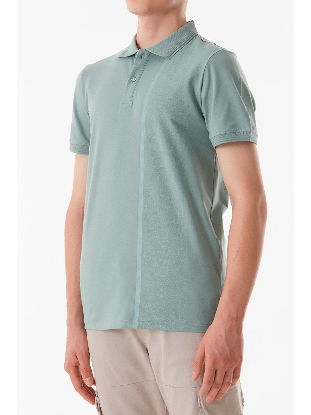 Turkuaz Baskılı Polo Yaka Slim Fit Tişört-4