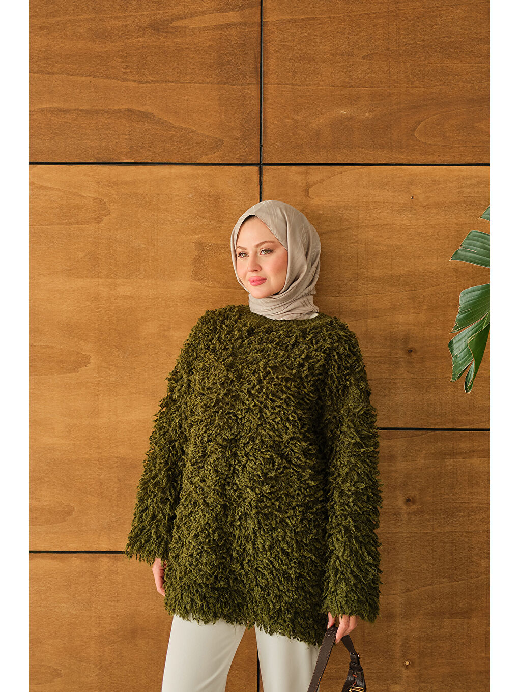 Kadın Kürk Detay Kazak Haki Yeşil-2