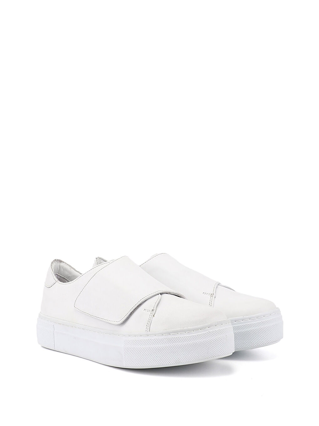 Beyaz Kadın CANLI BEYAZ Cırtlı Dolgu Taban Hakiki Deri Sneaker-1